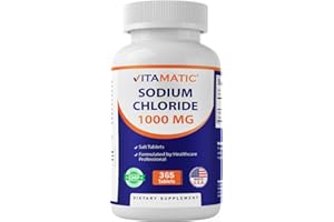 Vitamatic Sodium Chloride 1000mg – 365 Tablets -2 Bottles Electrolyte Replenisher & Hydration Support – Non-GMO, Gluten-Free