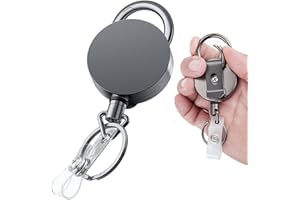 VOVIGGOL Wytrzymały metalowy brelok z klipsem na pasek i karabinki, uchwyt na klucze identyfikator karty identyfikacyjnej na klucze, chowany sznurek 70 cm