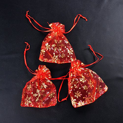 HooAMI 50Stk Rot Organza säckchen mit schneeflock Organzabeutel Hochzeit beutel Geschenk 12cm x16cm - 6