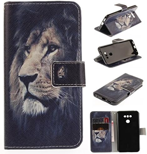 For LG G6 Case [with Free Screen Protector], Qimmortal(TM) Magnetic Flip Book Style Cover Case ,High Quality Classic Colorful Cool Pattern Design Premium PU Leather Stand Function Folding Magnetic Credit Card Holders Case Cover For LG G6(Lion)