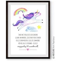 ABOUKI Kinder Poster - ungerahmt - Einhorn, Einhörner, Unicorn, Kinderzimmer Bild mit Einhorn Motiv "Du bist wundervoll", personalisierte Geschenkidee mit Wunschnamen und Datum, hochwertiger Kunstdruck Baby Mädchen Junge Kind Wandbild Geschenk, Einhornbild, Einhornposter