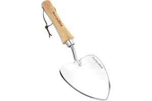 Berry&Bird Stainless Steel Heart Shaped Perennial Hand Trowel, Ergonomic Wood Handle and Dual-Edge Blade, Oversized Garden Potting Trowel for Weeding Digging Planting Cutting Transplanting