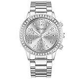 Herren-Armbanduhr, versilbertes Schmuck, Runde Quarzuhr, analog, modische Uhr für Frauen, silberfarben, inkl. Batterie