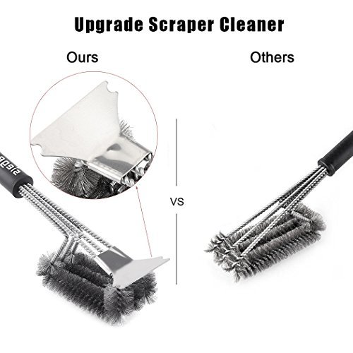 SIEGES BBQ Grillbürste mit integriertem Reinigungsschaber,3 Edelstahlbürsten in 1,360° Reinigung,18″ Extra Langer PP Wärmedämmung Griff, Perfekt für Outdoor und Camping - 3