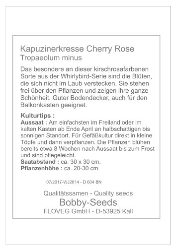 Bobby-Seeds Kapuzinerkressesamen Whirlybird Cherry Rose Portion - 3