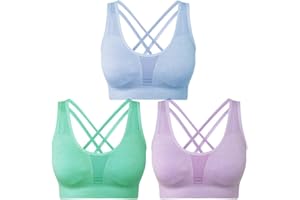 SEGRILA Sujetadores Deportivos para Mujer, Paquete de 3 brasieres de Yoga con Espalda entrecruzada y Apoyo Medio con Almohadillas extraíbles