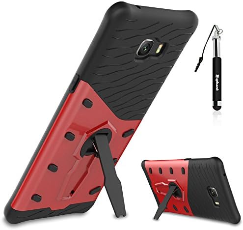 Galaxy C9 Pro Hard Case,Huphant Samsung Galaxy C9 Pro with 360 Degree Rotate Kickstand 2 in 1 Hybrid Dual Layer Ultra Slim Thin Hard Cover Shock-Absorption Non-slip Bumper and Anti-Scratch Hard Back Protective Case + Black Retractable Dust Plug Stylus Pen (Red)