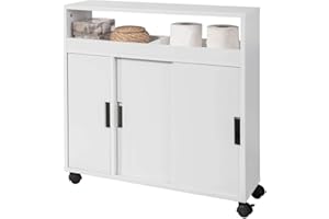 ‎SOBUY SoBuy BZR02-W Nischenschrank aus Holzwerkstoff, mit offener Ablage Badrollwagen Seitenschrank Badezimmerregal Badschrank mit Rollen Badmöbel weiß BHT ca.: 70x71x20cm