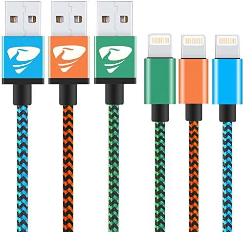 iPhone Charger Cable Rephoenix Lightning Cable [3Pack 1M] Nylon Braided Fast Charging iPhone Cable for iPhone 6/ X / 8 /8 Plus/ 7/ 7Plus/ 6s / 5/ 5s/ SE, iPad and More-blue,orange,green