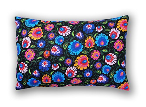 Amilian® Handcrafted Decorative Flower Print Black/Multi-Coloured 100% Cotton Premium Quality Durable Throw Cushion Cover Pillowcase Only 40 cm x 60 cm