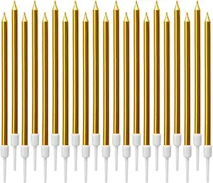 Party 24x7 Golden Metallic Candle Pack of 6 pcs for Cake | Birthday | Anniversary | Thin Candles Birthday Cake Candles Long