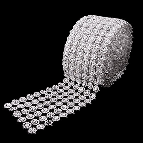 MagiDeal 10 Yards 6-reihig Blume Strasssteine selbstklebend Glitzersteine Kristalle Band Silber - 8