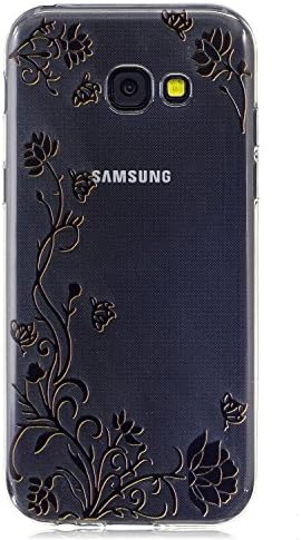 Galaxy A5 2017 Case, CXTcase Ultra Slim Transparent Scratch Resistant Flexible TPU Gel Rubber Soft Silicone Protective Case Cover for Samsung Galaxy A5 2017, Flower Rattan Pattern Phone Case for J120 Black