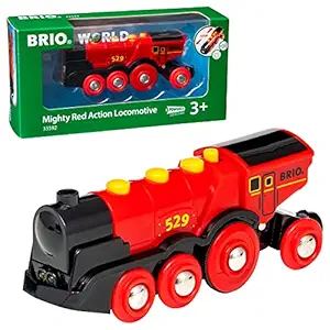 Brio Mighty Action Locomotive Toy Train, Red - Battery Operated Toy Train With Light and Sound Effects