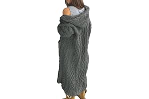 NIUBIA Damski casualowy kardigan z długim rękawem ciepły płaszcz z kapturem dzianinowy długi kardigan swetry z kieszeniami