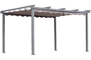 Garten Pergola 3 x 4 m Pavillon Gartenpavillon aus Aluminium in anthrazit,Dachrohre aus Stahl,Verstellbares Dach aus Polyester UV Beschattung Grau