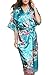 Produktbild Dolamen Damen Morgenmantel Kimono, glatte Satin Nachtwäsche Bademantel Robe mit Peacock und Blume Kimono Negligee Seidenrobe locker Schlafanzug, Langer Stil (X-Large, LakeBlue)