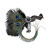 1920s Retro Feder Stirnband Kristallhaar-Zusätze Tassel Damen Headband, LEEDY Indisch Haarband Flapper Zwanziger Jahre Stirnbänder Straußenfeder Great Kostüm Accessoires
