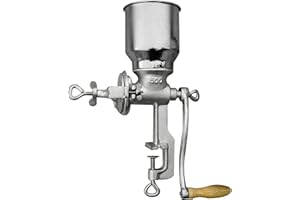 OUGPIU Moulin à Céréales Manuel avec Grande Trémie de 13cm & Pince de Table 4cm,Finesse de Broyage Réglable,Multifonction Broyeur à Grains en Fonte,pour Noix,Café, Céréales,Graines,Maïs,Épices