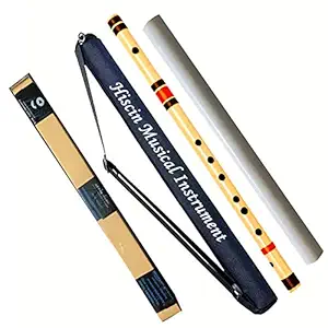 HISCIN BAMBOO Natural B Base FLUTE/BANSURI 21 INCH WOODEN CORK (FREE WITH CARRY BAG)