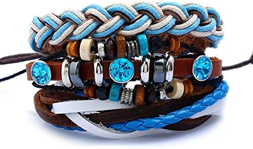 Mens Leather Bracelet Wrap Cuff Bracelets Charm Adjustable 7.6-11 inches (SL2)