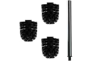 ‎DALOUAL Daloual - 3 x Ersatz WC-Bürstenkopf Schwarz Ø ca. 6,5 cm + 1 x Edelstahl-Griff 41,5 cm - Toiletten-Bürste - Klo-Bürste - WC-Besen - austauschbar - modernes Design - hochwertig - langlebig