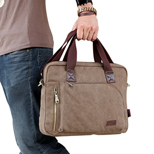 FakeFace Herren Satchel Schultasche Umhängetasche aus Canvas Segeltuch Schultertasche Messenger Bag Cross-Body Tasche Laptoptasche 13-14 Zoll iPad 41 x 30 x 9 CM (Khaki) - 7
