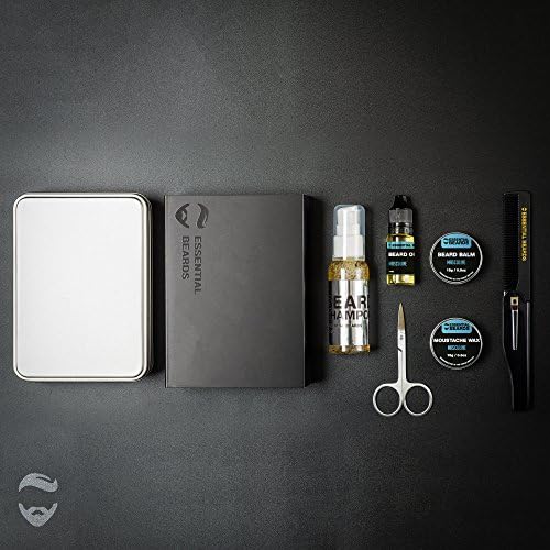 Essential Beard Grooming Kit - 8 Piece Premium Set Including Beard Oil, Balm, Mustache Wax, Shampoo, FLIP comb, Scissors and, Gift Box