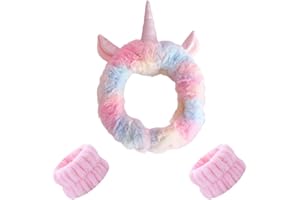 NHQZ Serre Tête Maquillage, Bandeau et Bracelets de Lavage de Visage, 3 pièces