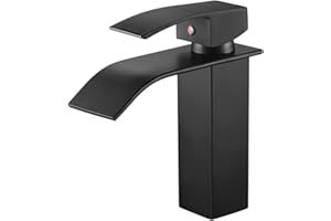 AURALUM Kran łazienkowy, czarny, zmodernizowany wodospad, armatura umywalkowa do łazienki, bateria jednouchwytowa, umywalka z mosiądzu, bateria mieszakowa, zimna i gorąca, czarna, matowa