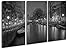 Produktbild Kanal in Amsterdam bei Nacht Effekt: Schwarz/Weiß Format: 3-teilig 120x80 als Leinwandbild, Motiv fertig gerahmt auf Echtholzrahmen, Hochwertiger Digitaldruck mit Rahmen, Kein Poster oder Plakat