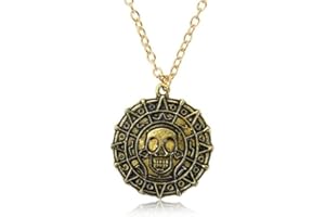VNEWSCHI Skull Gold Coin Necklace Classic Movie Pirates of the Caribbean Gold Color Coins Medallion Skull Pendant Necklace For Men Boy Skeleton Skull Heads Pendant Coin Medallion Vintage Jewelry