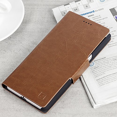 Preisvergleich Produktbild Olixar BlackBerry KEYone Ledertasche - Brieftasche - Schutzhülle Zum Aufklappen - Lederoptik / Kunstleder PU Leather Flip Case - Fächer Kreditkartenformat - Eingebauter Stand Aufklappen - Braun