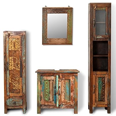 VIDAXL Ensemble meuble-lavabo miroir 2 armoires latérales bois massif recyclé