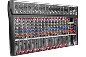 Depusheng DX16 Interface de contrôleur de son DJ avec clé USB pour enregistrement sur ordinateur Mélangeur audio de studio 16 canaux - Prise microphone XLR, alimentation 48 V, entrée/sortie RCA