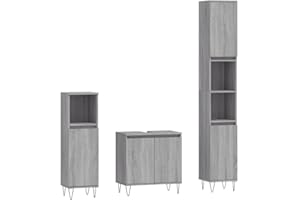 vidaXL Badmöbel Set 3 TLG., Badezimmer Möbel mit viel Stauraum, Badschränke mit Metallfüßen, Waschbeckenschrank Hochschrank Badezimmerschrank, Grau Sonoma Holzwerkstoff
