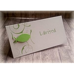 Tischkarte Namenskarte Kommunion Konfirmation Firmung Taufe Fisch apfelgrün grün hellgrün kiwi