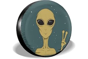 KiuLoam Martian Alien Peace Sign Retro Spare Tire Cover Polyester Universal Sunscreen Waterproof Wheel Covers for Trailer Rv SUV Truck and Many Vehicles (17" for Diameter 31"-33")