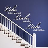 denoda Lebe jeden Moment. Lache jeden Tag. Liebe unvorstellbar. Schwarz 41. Schwarz 41 x 25 (Wandsticker Wanddekoration Wohndeko Wohnzimmer Kinderzimmer Schlafzimmer Wand Aufkleber)