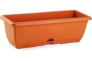 ACAN Tradineur Jardinière de balcon avec soucoupe intégrée, en plastique, 10 litres, 17 x 50 x 19,5 cm, marron