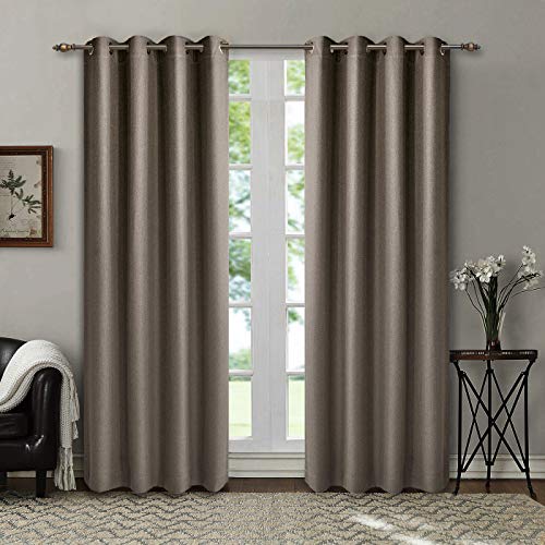 Singinglory Blickdichter Vorhang 2er Set Verdunklung Ösen Gardinen in Leinen Optik mit 2 Raffrahlter Landhaus Fenster Dekoration 140x245cm (Braun)