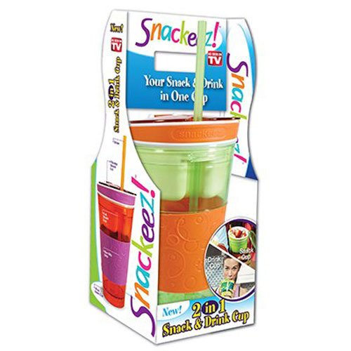 Snackeez Plastic 2 in 1 Snack & Drink Cup One Cup Assorted Colors