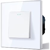 BSEED Switch Switch 1 Gang 2 Way,Glass Frame,10A Wall Switches with Phosphorescent Point,Horizontal or Vertical Installation,