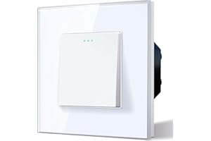 BSEED Electrical Wall Light Switch,Rocker Button wih LED Backlight,10A Toggle On/Off,Glass faceplate, Horizontal & Vertical Mounting,1 Gang 2 Way,86mm White