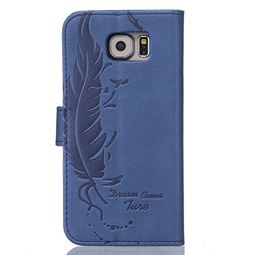 Samsung Galaxy S7 Hülle Glitzer,Samsung Galaxy S7 Hülle Leder,Samsung Galaxy S7 Case Flower Ledertasche Schutzhülle Cover Etui Tasche,EMAXELERS Galaxy S7 Cover Blumen Bunte Schmetterling Muster PU Leder Brieftasche Hülle Wallet Case Flip Cover für Samsung Galaxy S7,Bookstyle Hüllen Etui Lederhülle mit Standfunktion und Karten-Slots für Samsung Galaxy S7 (2016),Dark Blue Feather - 3