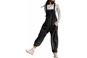 AHAKLO Jumpsuit Damen Sommer Lang overall mit Taschen, Verstellbare Schnallenriemen Garten Latzhose Arbeitshose Ärmellos Loose Fit Trägerhose Straight Leg Leichte Sommerhose