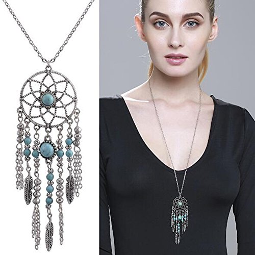 Eshion joyería bohemia Estilo Pluma larga cadena borla de Vintage Atr