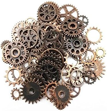 BeToper Assorted Antique Steampunk Gears Charms Pendant Clock Watch Wheel Gear for Crafting, Jewelry Making Accessory 100 Gram (Approx 70pcs) (Copper)