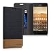 Produktbild kwmobile Hülle für Sony Xperia E5 - Bookstyle Case Handy Schutzhülle Textil mit Kunstleder - Klapphülle Cover Anthrazit Braun