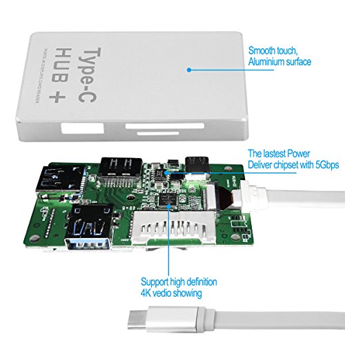 RicoRich 6 in 1 USB 3.0, USB C HUB mit HDMI Ausgang, SD & Micro SD Kartenleser, Power Delivery Aufladen für neues MacBook Pro, CharmeBook Pixel und Mehr (Silber) - 3